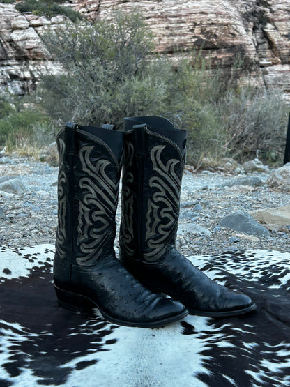 Tony Lama El Ray Full Quill Ostrich Skin Cowboy Boots (Gold Label)