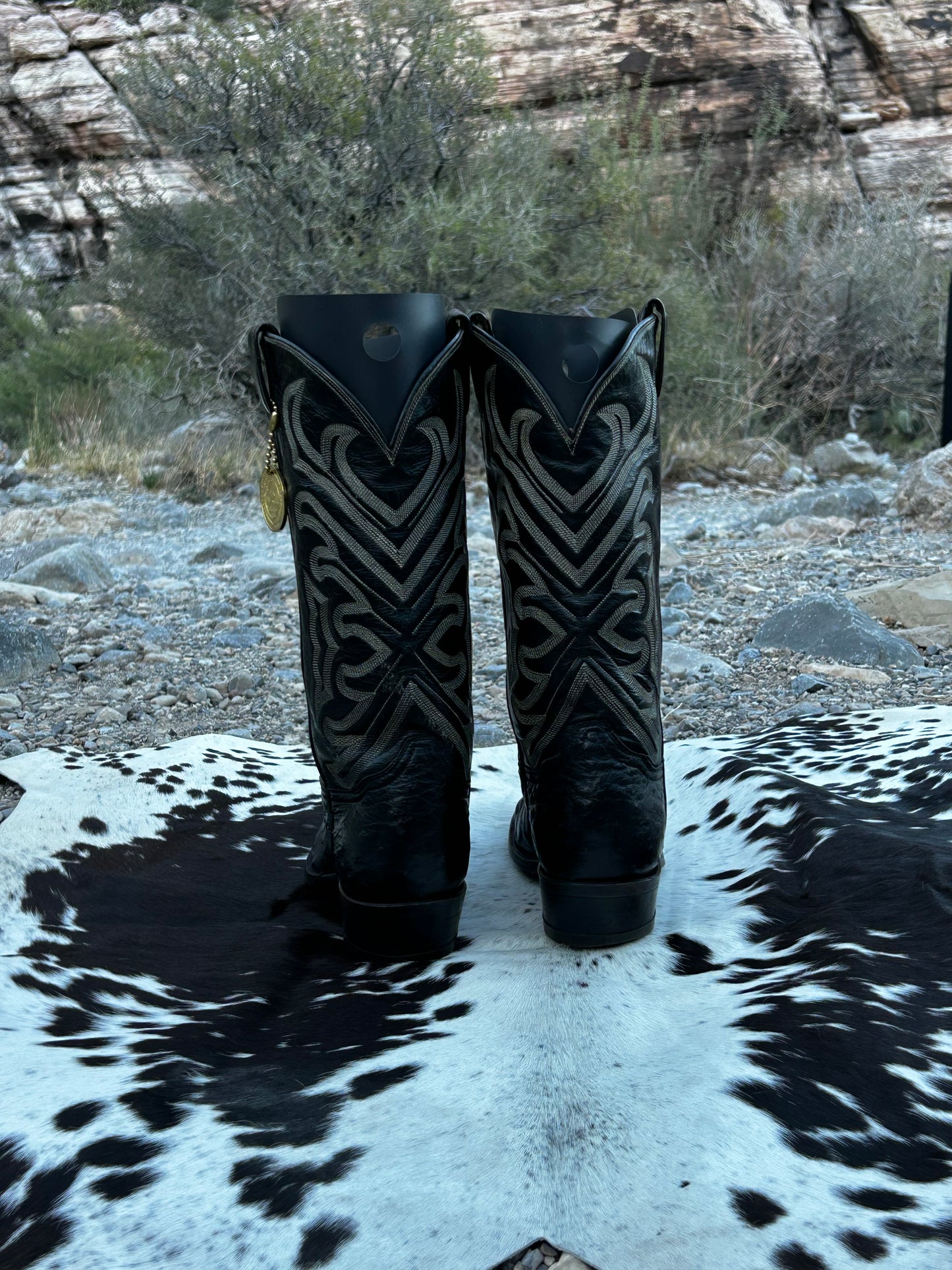 Tony Lama El Ray Full Quill Ostrich Skin Cowboy Boots (Gold Label)