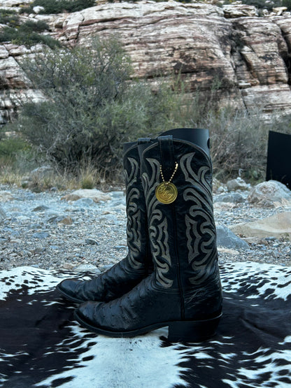 Tony Lama El Ray Full Quill Ostrich Skin Cowboy Boots (Gold Label)